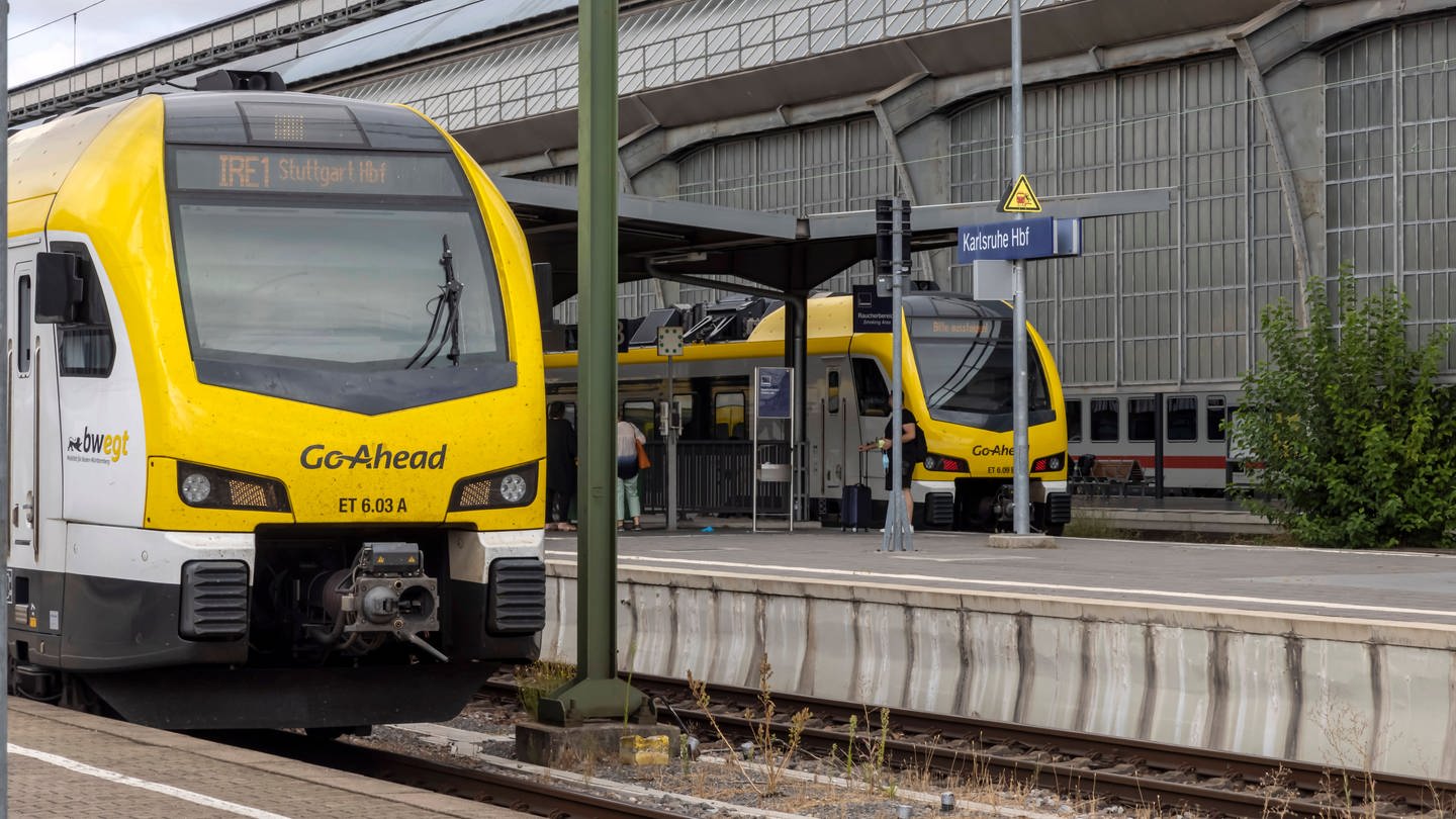 Bahnen stehen im Bahnhof in Karlsruhe. (Foto: IMAGO, IMAGO / Arnulf Hettrich)