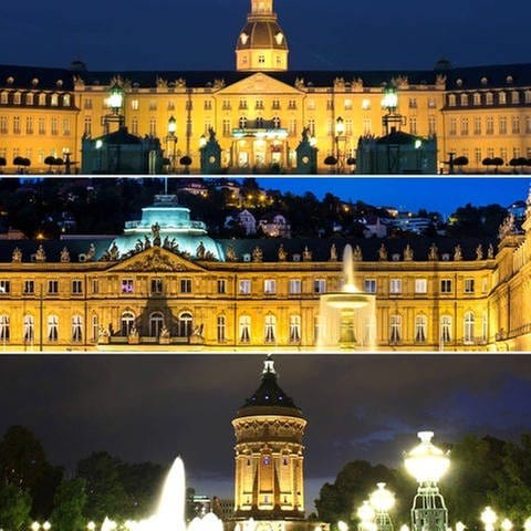 Collage Stadtansicht von Karlsruhe, Stuttgart und Mannheim