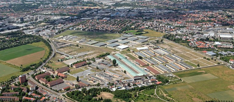 Luftaufnahme des Geländes der ehemaligen Spinelli-Kaserne, zukünftiges BUGA23-Gelände Mannheim (Foto: BUGA23)