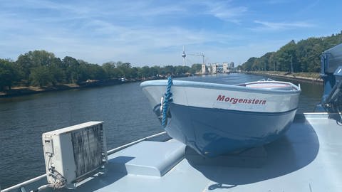 Binnenschiffe bekommen Niedrigwasser auf dem Rhein in Mannheim zu spüren. (Foto: SWR)