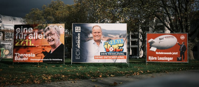 Wahlplakate in Heidelberg von Bauer und Würzner (Foto: SWR)