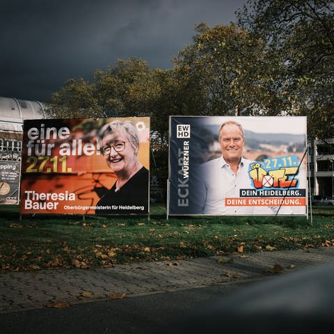 Wahlplakate in Heidelberg von Bauer und Würzner (Foto: SWR)
