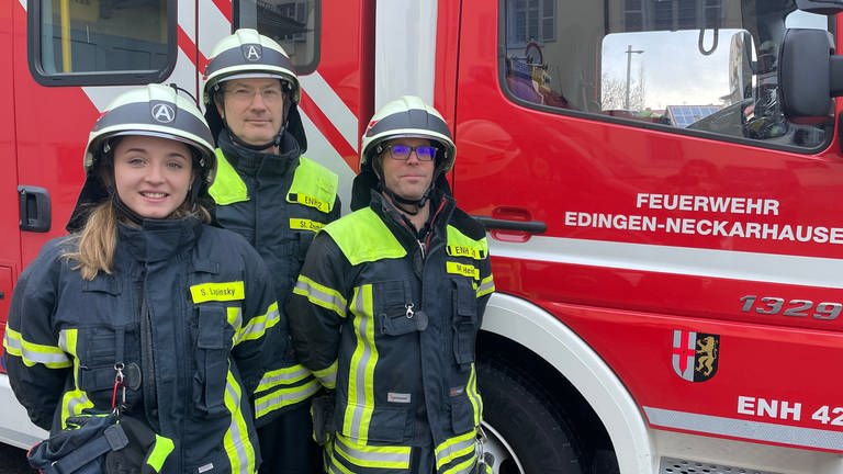 Kommandant und Mitglieder der Freiwilligen Feuerwehr Edingen-Neckarhausen (Foto: SWR, SWR/ Stephanie Ley)