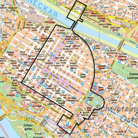 Karte der Waffenverbotszone in Mannheim (Foto: Stadt  Mannheim/SWR)