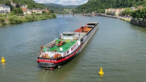 Ein Schiff fährt auf dem Neckar in Heidelberg Richtung Schleuse (Foto: SWR)