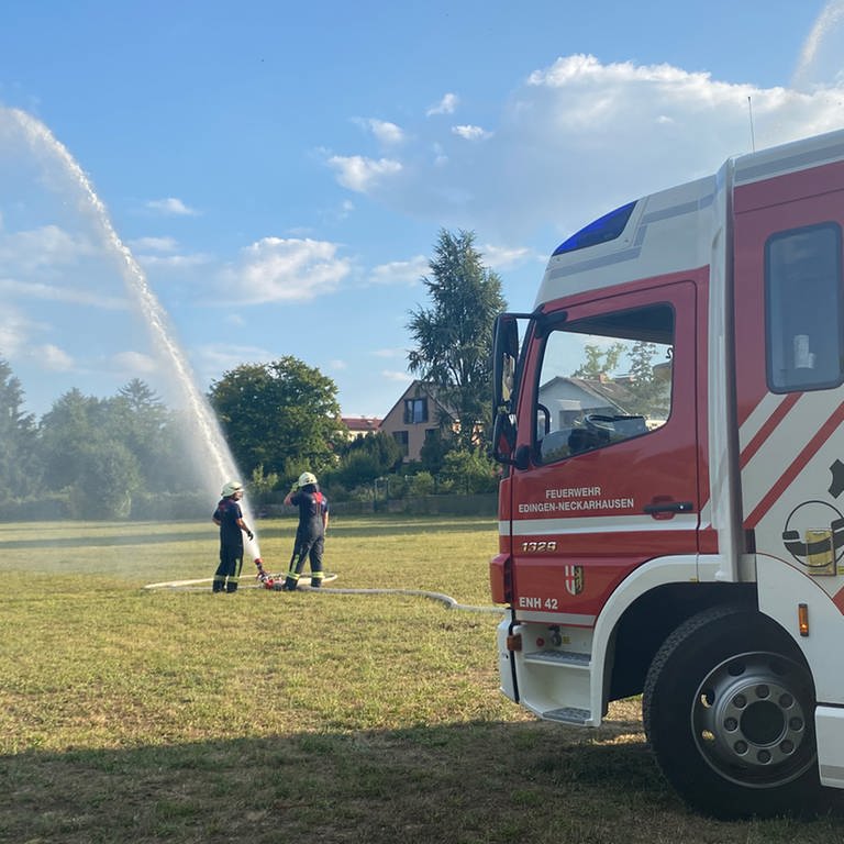 Freiwillige Feuerwehr in Edingen-Neckarhausen (Rhein-Neckar-Kreis) bei einer Übung. (Foto: SWR)