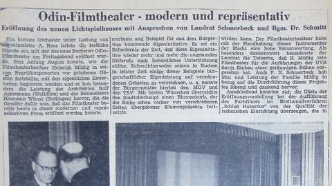 Zeitungsbericht von der Eröffnung des Odin-Fimtheaters in Buchen Dezember 1954 (Foto: SWR)