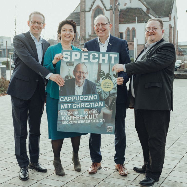 Bundestagsabgeordneter Konrad Stockmeier (FDP), Christiane Fuchs (FWV Mannheimer Liste), Christian Specht (CDU), CDU-Kreisvorsitzender Christian Hötting (v.r.)