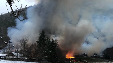 Die Scheune des Gasthofs "Linkenmühle" in Walldürn steht in Flammen (Foto: SWR)