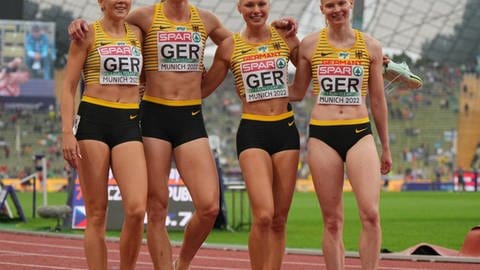 Deutsche Sprinterinnen bei Europameisterschaft in München: Haase, Burghardt, Meyer, Wessolly (Foto: dpa Bildfunk, picture alliance/dpa | Soeren Stache)