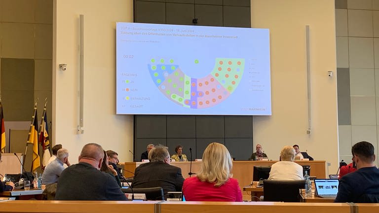 Abstimmung im Mannheimer Gemeinderat über einen verkaufsoffenen Sonntag im Juni 2024. (Foto: SWR)