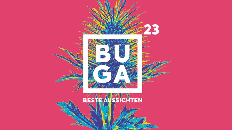 BUGA Logo mit Distel im Hintergrund