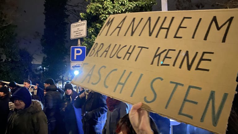 Banner mit Aufschrift "Mannheim braucht keine Faschisten"