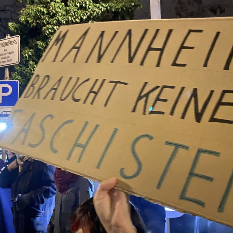 Banner mit Aufschrift "Mannheim braucht keine Faschisten" (Foto: SWR)