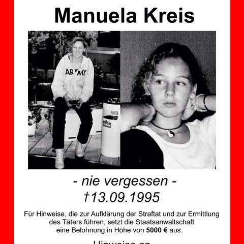 Cold Case Manuela Kreis: Die Polizei hat erneut die Ermittlungen aufgenommen und sucht mit diesem Plakat nach Zeugen (Foto: Kriminalpolizei Heidelberg)