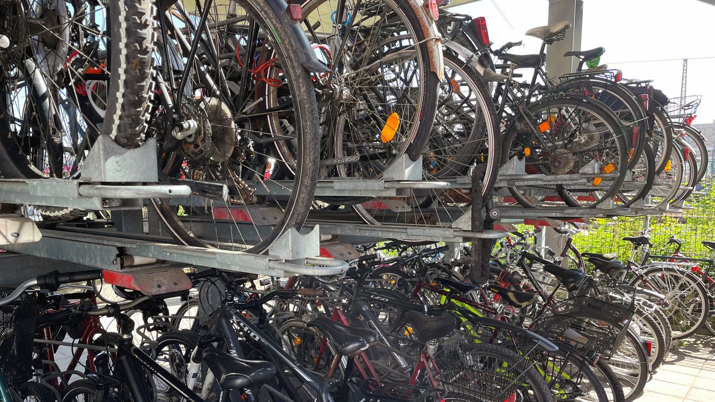 In einem Fahrradparkhaus hängen zahlreiche Fahrräder. (Foto: SWR, Symbolbild)