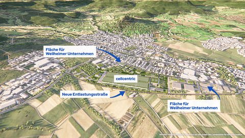 Die Batterzellenfabrik in WeilheimTeck soll das Herzstück des Gewerbegebiets werden. (Foto: Stadt Weilhein an der Teck)