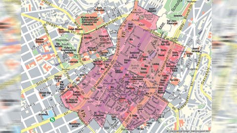 Stadtplan von Stuttgart mit eingezeichneter Waffenverbotszone (Foto: Pressestelle, Rechte: LHS)