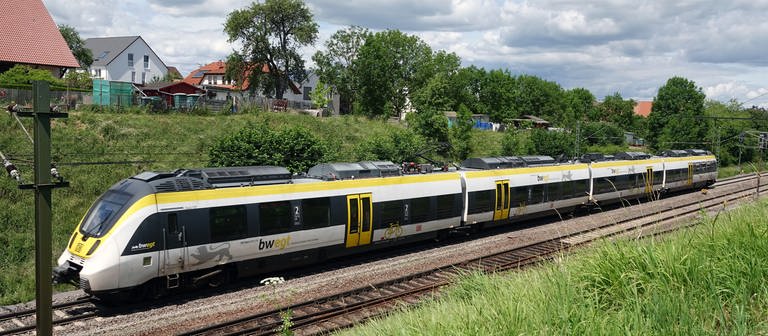 Ein Zug fährt in Bondorf bei Herrenberg (Kreis Böblingen) auf der Gäubahnstrecke in Baden-Württemberg. (Foto: dpa Bildfunk, picture alliance/dpa | Christian Johner)