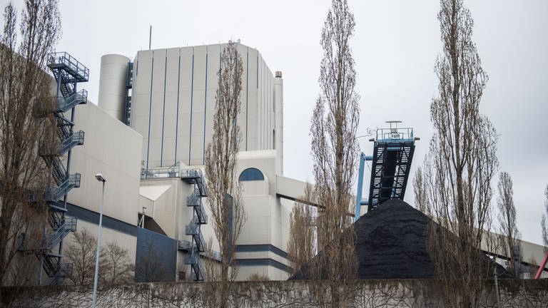 Ein Kohlehaufen vor dem Kraftwerk Altbach (Foto: dpa Bildfunk, picture alliance / Lino Mirgeler/dpa | Lino Mirgeler)
