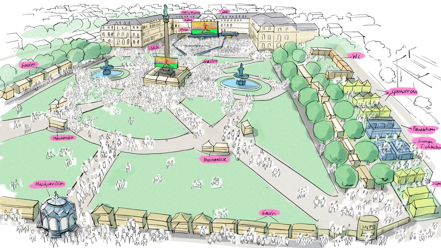Visualisierung der Fan Zone auf dem Stuttgarter Schlossplatz während der Fußball-EM 2024. (Foto: in.Stuttgart)