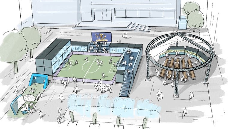 Visualisierung der Fan-Zone auf dem Stuttgarter Marktplatz während der Fußball-EM 2024