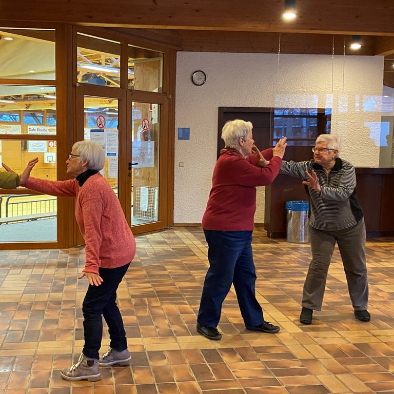 Seniorinnen und Senioren stehen sich in Abwehrhaltung gegenüber (Foto: SWR)