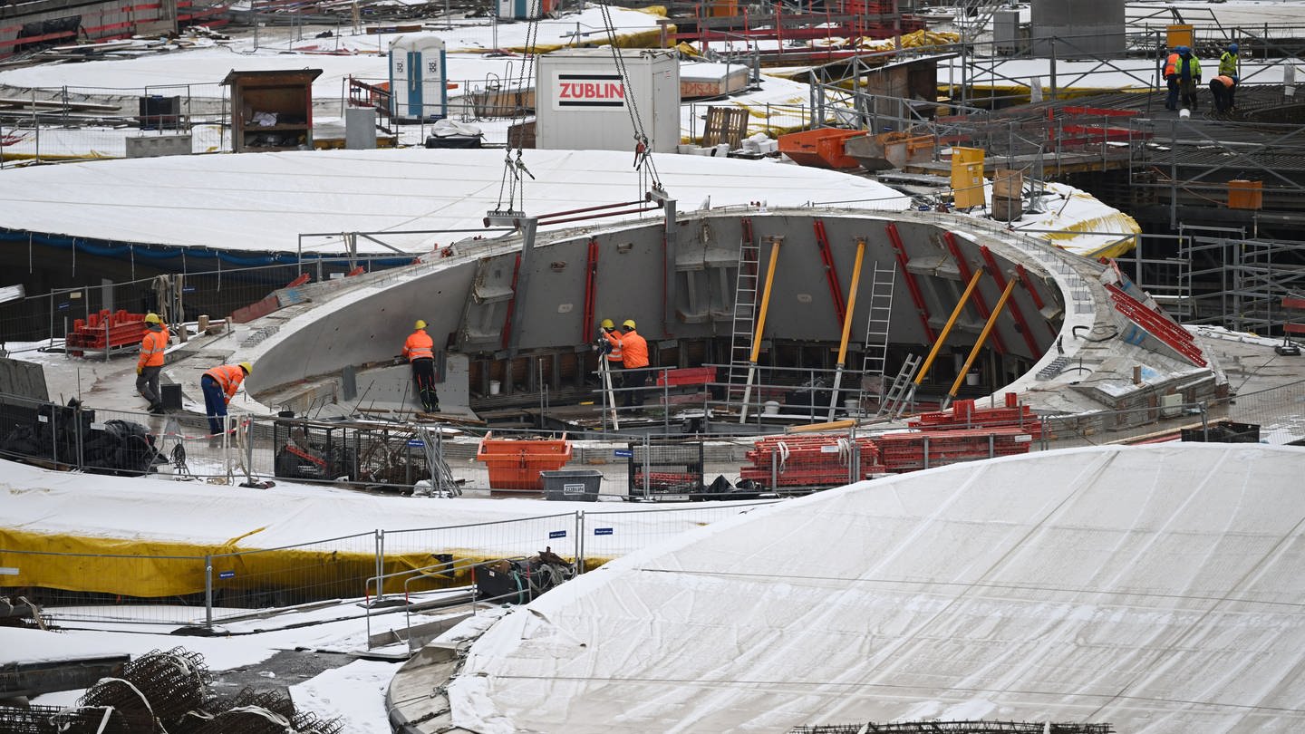 Die Bauarbeiten auf der Baustelle des Bahnprojekts Stuttgart 21 im Januar 2023 (Foto: dpa Bildfunk, Marijan Murat)