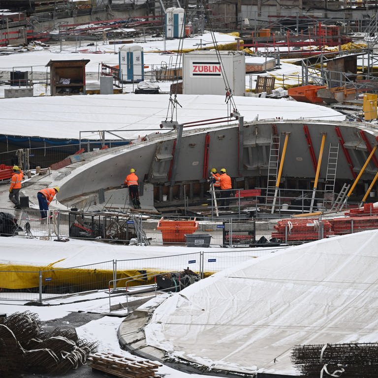 Die Bauarbeiten auf der Baustelle des Bahnprojekts Stuttgart 21 im Januar 2023 (Foto: dpa Bildfunk, Marijan Murat)