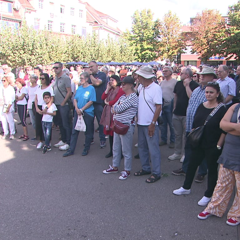 Rund 250 Menschen versammelten sich in Göppingen bei einer Solidaritätskundgebung für Demokratie. (Foto: SWR)