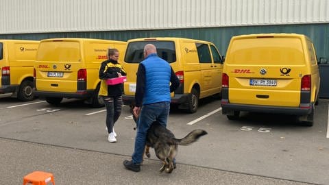 Postboten trainieren, wie man Hunde abwehrt. (Foto: SWR, Maxim Flößer)