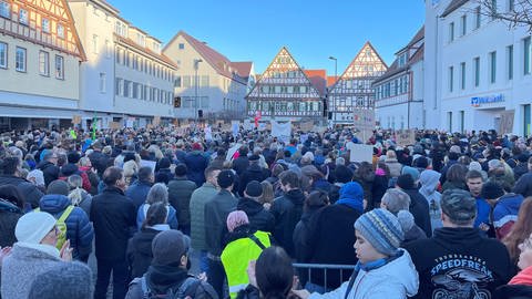 Mehr als 1.000 Menschen kamen auch in Kirchheim unter Teck im Kreis Esslingen zum Protest zusammen. (Foto: SWR, Bettina Gall)