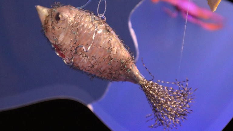 ein Anhänger in Form eines Fisches mit Flosse aus feinem Metall  (Foto: SWR, Laura Könsler)