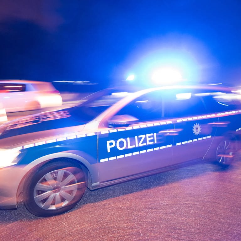 Polizeiauto mit Blaulicht im Dunkeln (Symbolbild). (Foto: dpa Bildfunk, Patrick Seeger)