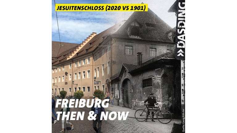 Freiburg then and now: Jesuitenschloss 1901 und 2020 (Foto: SWR, Robert Wolf)