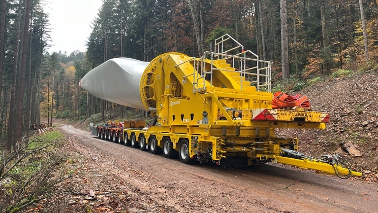 Ein Rotorblatt eines Windrads ist im Ortenaukreis im Wald steckengeblieben. (Foto: TV News Acher Film GmbH / Walid Doughan)