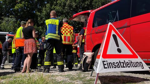 Einsatzleitung bei der Evakuierung wegen der Fliegerbombe in Lörrach