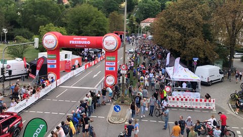 Blick auf den Bereich in Freiburg, wo die dritte Etappe der Deutschland Tour startet.