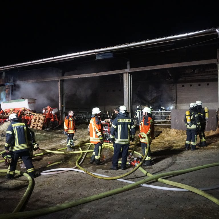 In der Nacht zum Mittwoch ist ein Stall in Forchheim in Brand geraten. Die Feuerwehr konnte 90 Kälber in Sicherheit bringen. (Foto: Feuerwehr Endingen)