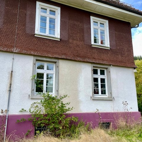 Das Haus Lahr steht in Feldberg-Falkau. An der Hausfassade ist ein Wasserschaden zu erkennen. (Foto: SWR, Eva-Maria Elias)