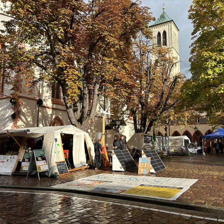 Das Freiburger Klimacamp auf dem Rathausplatz.  (Foto: SWR, Louise Schöneshofer)