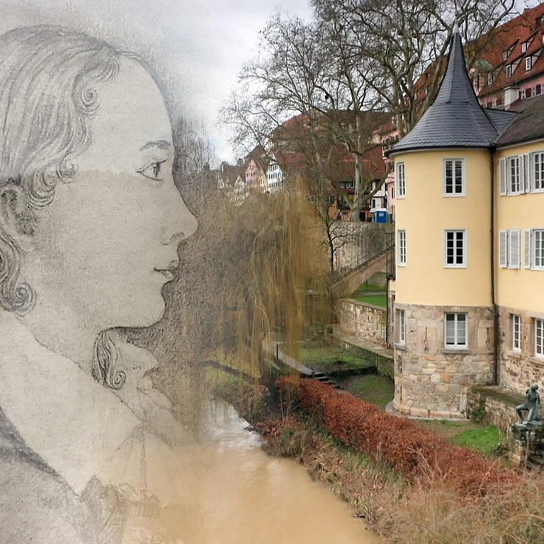 Montage eines Portraits von Friedrich Hölderlin und dem Hölderlinturm in Tübingen (Foto: SWR)