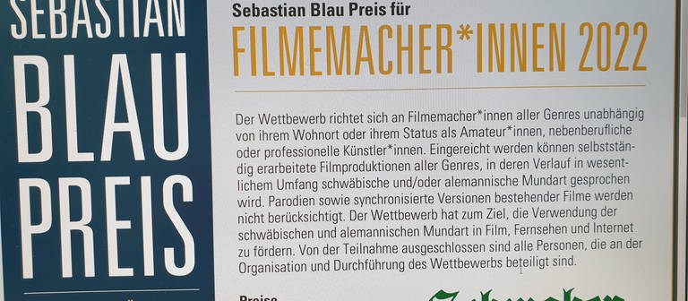 Die Ausschreibung des Sebastian-Blaupreises für Mundart-Filme (Foto: SWR)