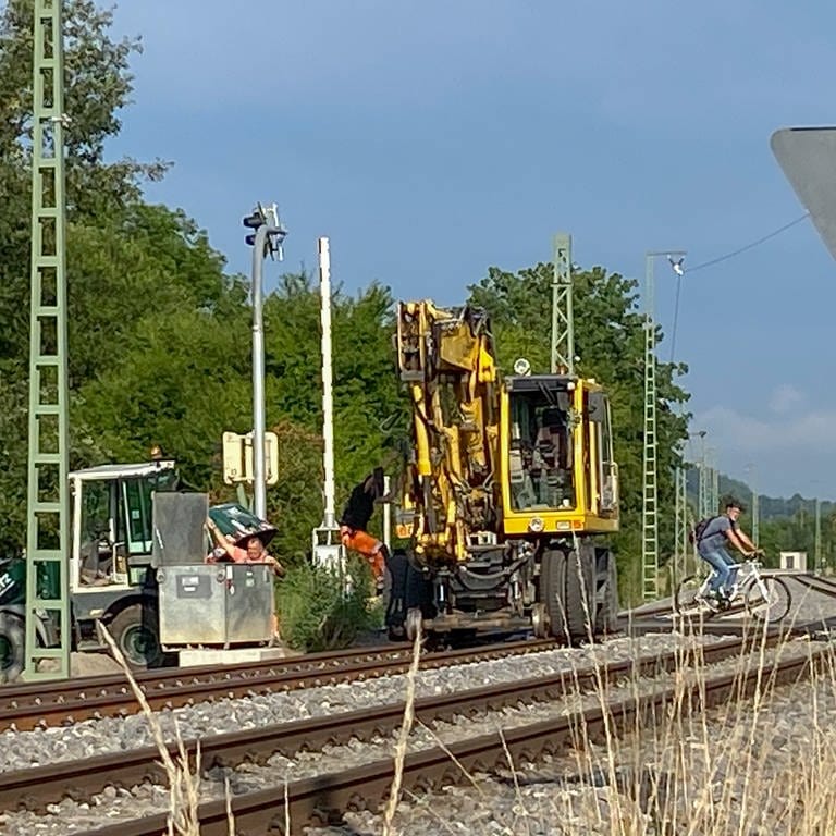 Bagger bei Gleisarbeiten auf den Gleisen der Ammertalbahn. (Foto: SWR, Kay-Uwe Hennig)
