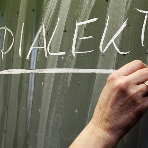 Das Wort "Dialekt" steht auf einer Tafel. Eine Studie hat die Dialekte bei Grundschülerinnen und Gründschülern in Baden-Württemberg untersucht. (Foto: dpa Bildfunk, picture alliance/dpa | Daniel Karmann)