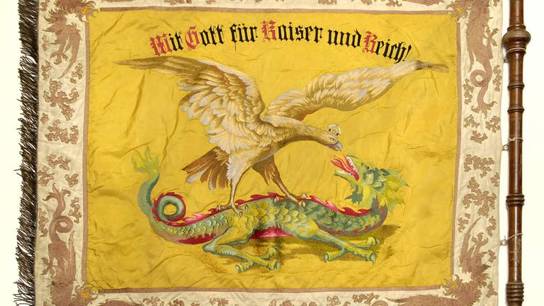 Fahne des Kriegervereins ehemaliger China- und Afrikafreiwilliger Tübingen und Umgebung, 1912, Seide (Foto: Stadtarchiv Tübingen)