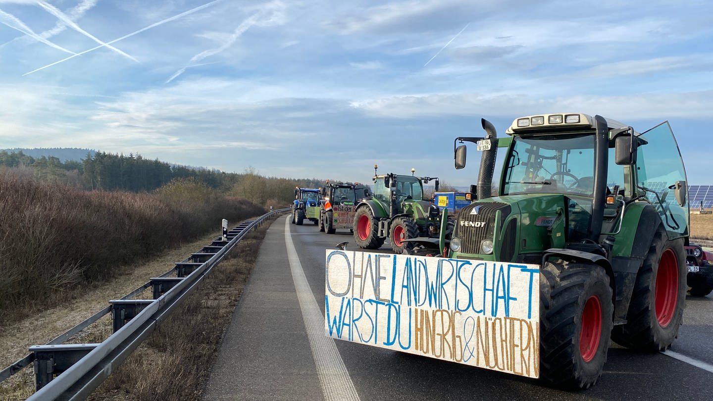 Bauern blockieren A81 zwischen Sulz und Empfingen auf dem Weg nach Stuttgart zur Sternfahrt (Foto: SWR, Jörg Heinkel)