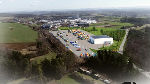 Das Bild zeigt eine Visualisierung des Container-Terminals in Horb-Heiligenfeld (Foto: Gfrörer Ingenieure)
