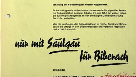 Flugblatt zur Kreisreform im Kreis Sigmaringen aus der historischen Ausstellung im Schloss Meßkirch  (Foto: SWR, Bertram Schwarz)