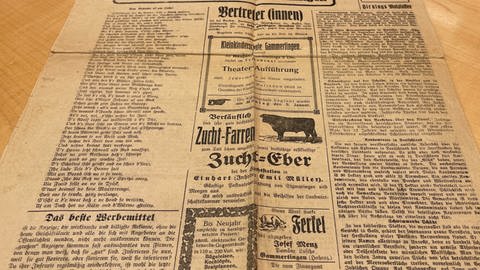Historische Zeitungsausgabe von 1927 mit einem Gedicht über Waschfrauen, die sich die Narren der "Harthauser Wäschweib‘r" zum Vorbild genommen haben